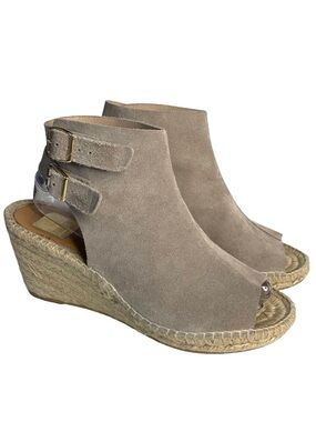 KANNA Women's Sz 39 / 8 Beige Brown Suede Ankle Strap Wedge Espadrille Sandals